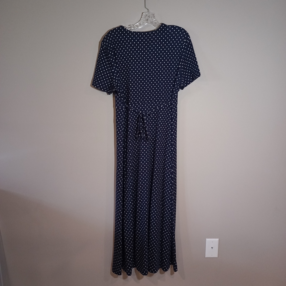 Talbots vintage polka dot star print Button Front Patriotic  Maxi dress Size L - Picture 2 of 8